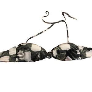 H&M Green and White Tie Back Halter Bikini Top Size 8